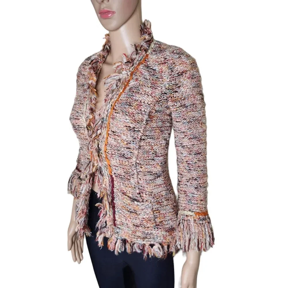 Angel of the north Anthropologie women's Size XS wool blend knit fringe jacket - Picture 3 of 9